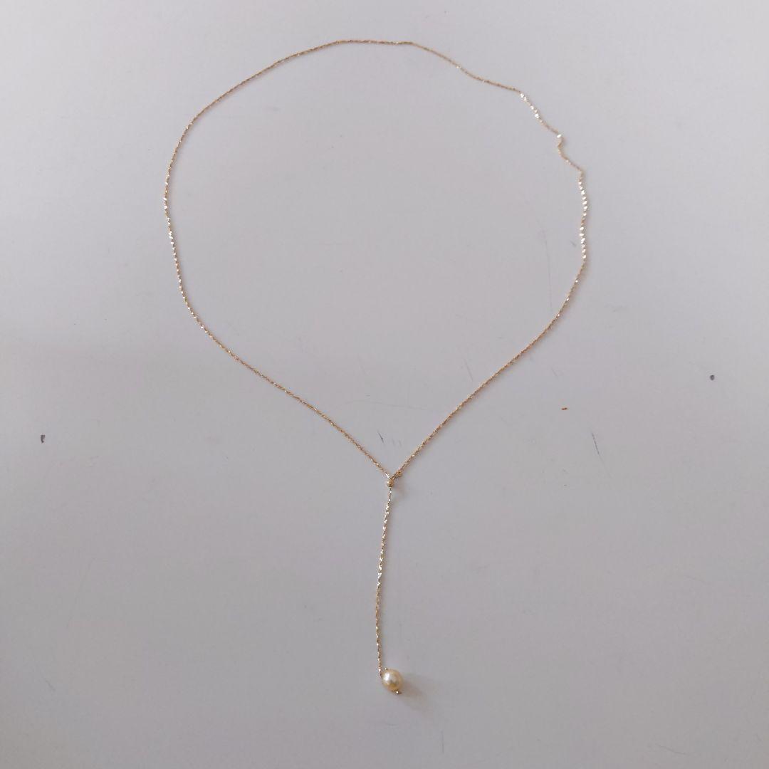 K10YGパール付きロングネックレス （K10YG ロング ネックレス