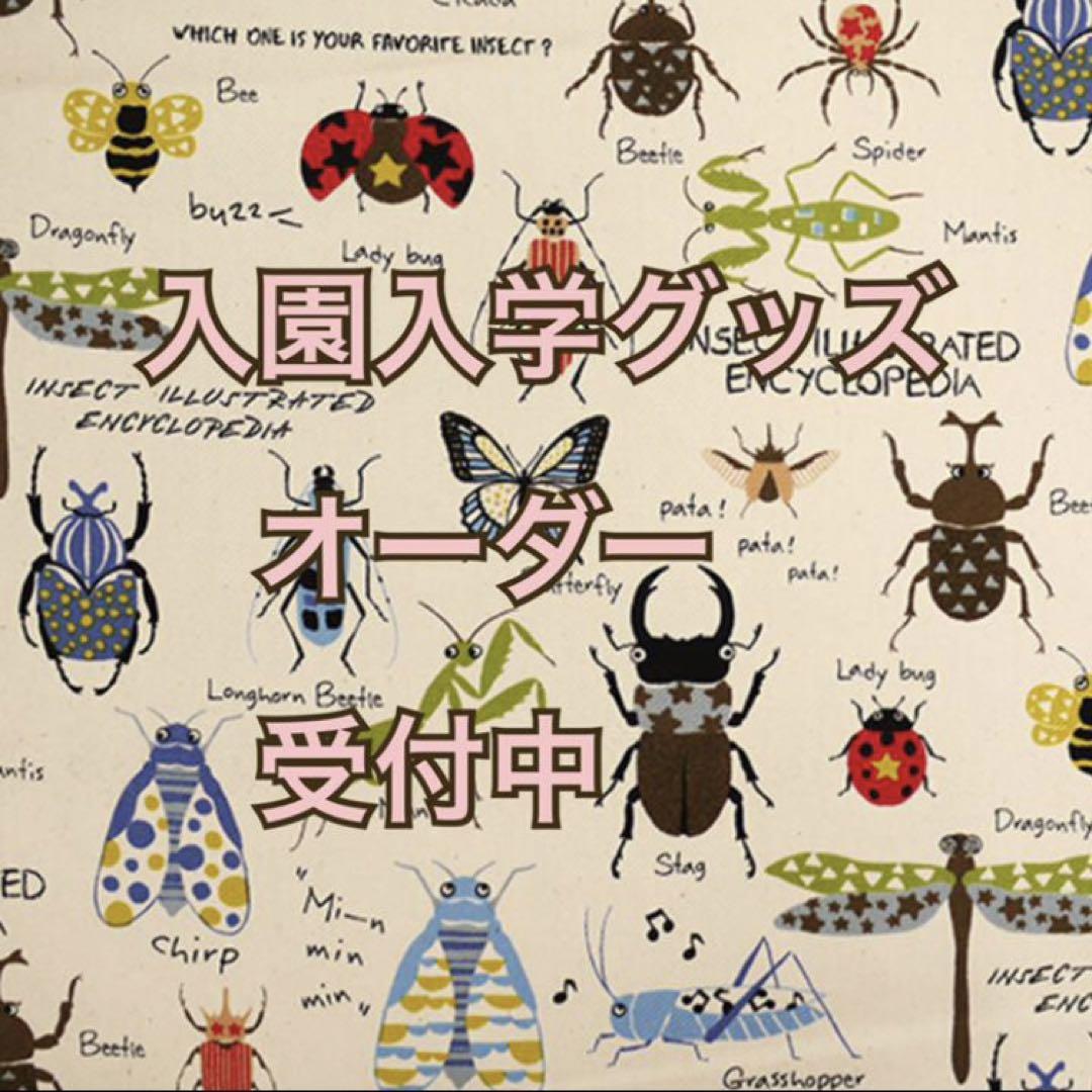 昆虫集まれ　入園入学セット　ポケット充実　ハンドメイド　虫 特大サイズ ファスナー付きで安心＆防水・撥水ラミネート素材の