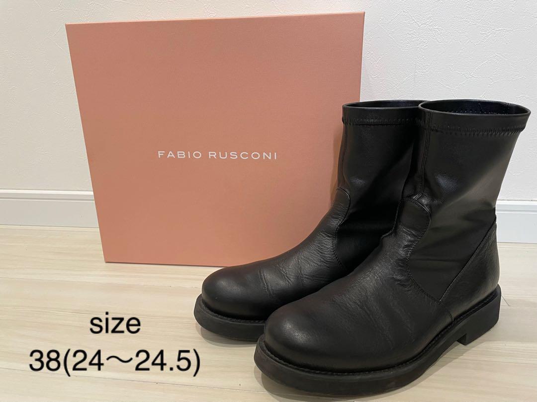 FABIO RUSCONI ストレッチレザーショートブーツ FABIO RUSCONI レザー ストレッチ ショートブーツ 38（ファビオ