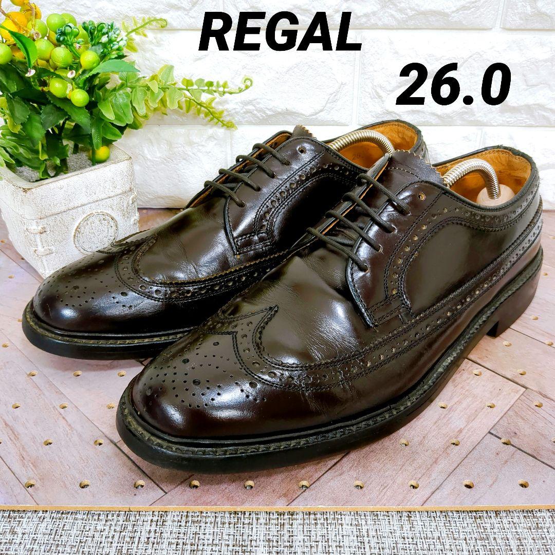 REGAL　リーガル　ウイングチップ　メダリオン　ダークブラウン　外羽根　26 REGAL リーガル ウイングチップ メダリオン ダークブラウン 外