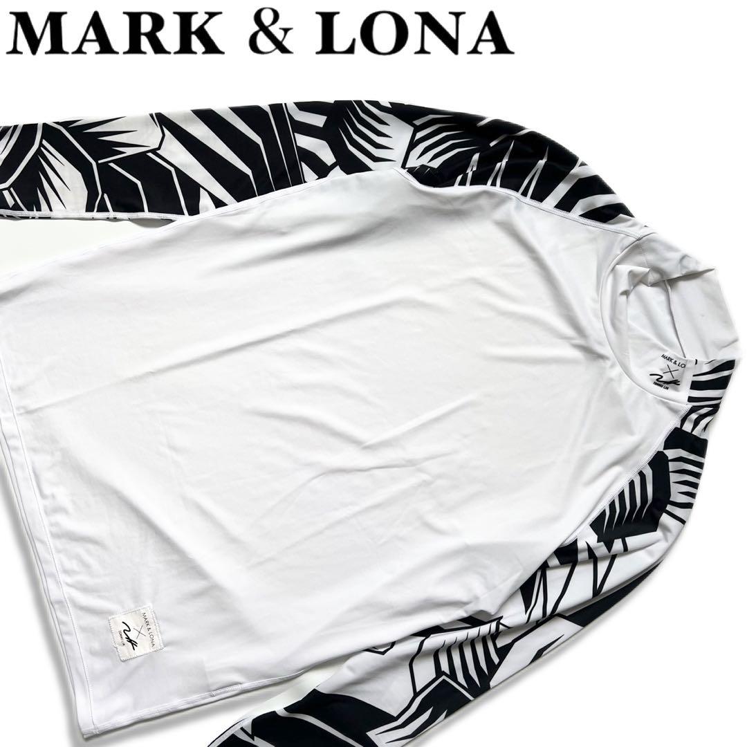 MARK&LONA マークアンドロナ モックネッTシャツ 長袖 ロゴプリント 白 MARK&LONA マークアンドロナ モックネッTシャツ 長袖 ロゴ
