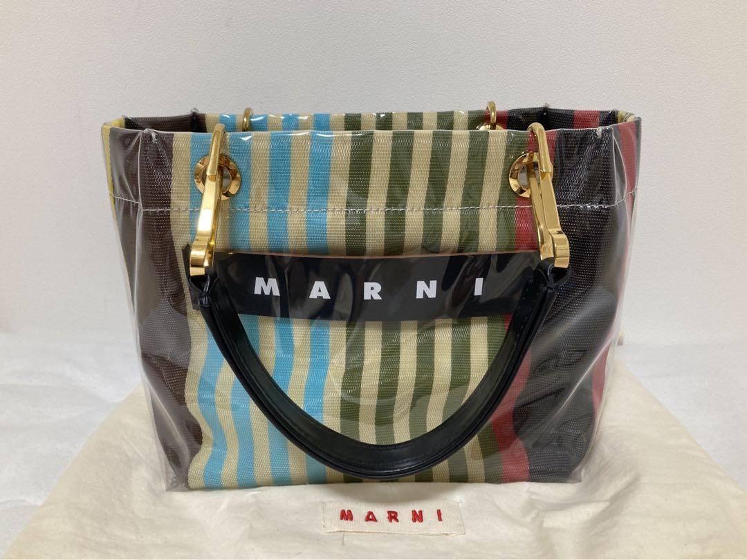 マルニ　グロッシーグリップ　ストライプ　トートバックs 極美品】MARNI マルニ グロッシーグリップストライプ トート