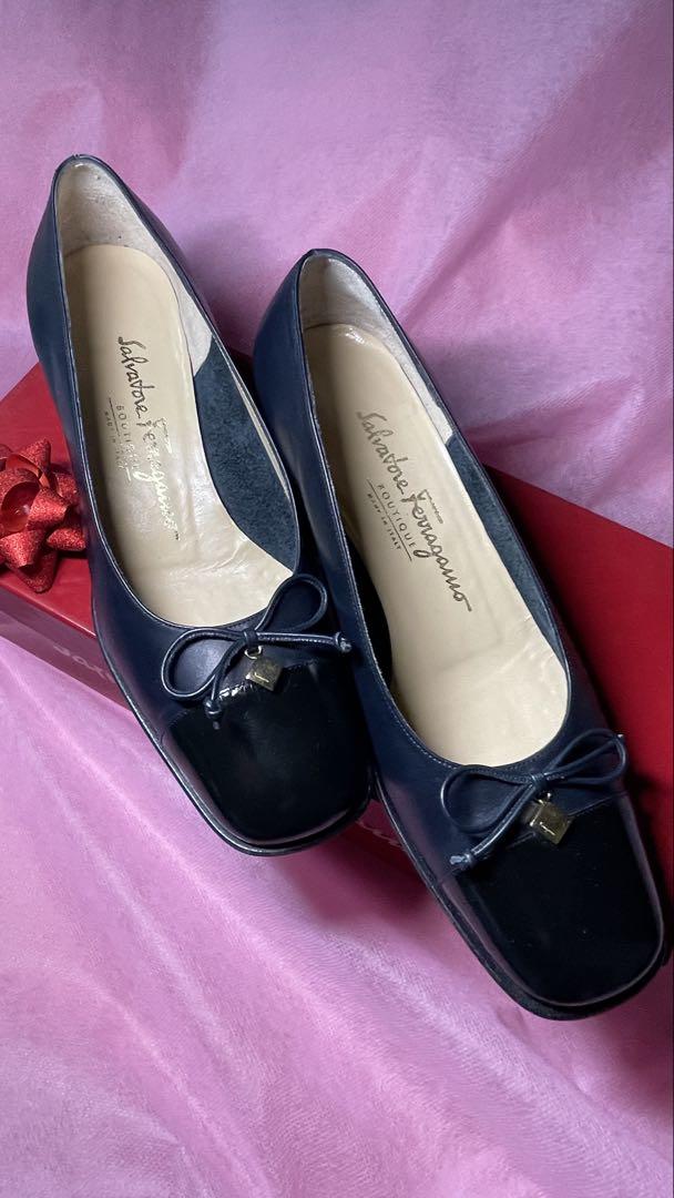 Ferragamo リボン パンプス エナメル×スムースレザー23.5cm FERRAGAMO フェラガモ リボン パンプス エナメル レディース