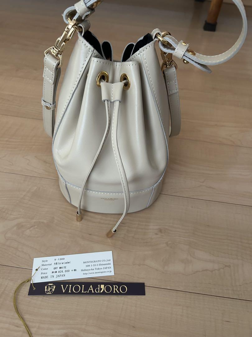 VIOLA'dOROV-1300ボトム切替バレル型巾着バッグ美品オフホワイト
