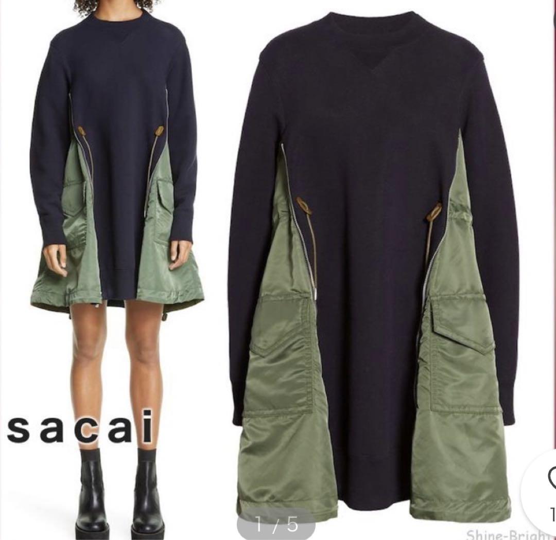ワンピース sacai Sponge Sweat x Nylon Twill Dress Sponge Sweat x Nylon Twill Dress | sacai Official Store