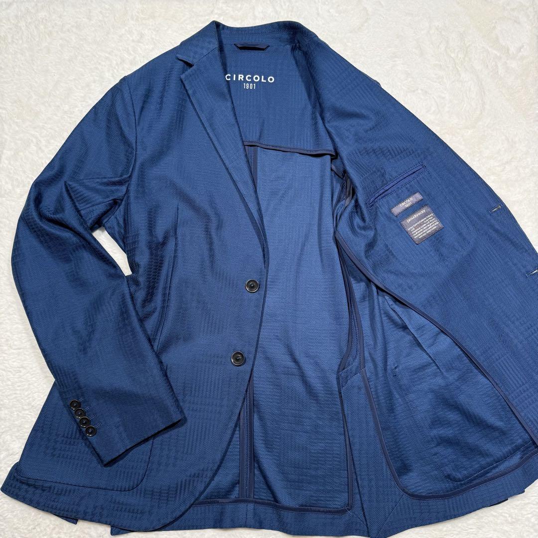 美品✨アルマーニコレツォーニ　リネン100％　アンコンジャケット　ブルー系　48 ARMANI COLLEZIONI 【未使用】ARMANI アルマーニコレツィオーニ
