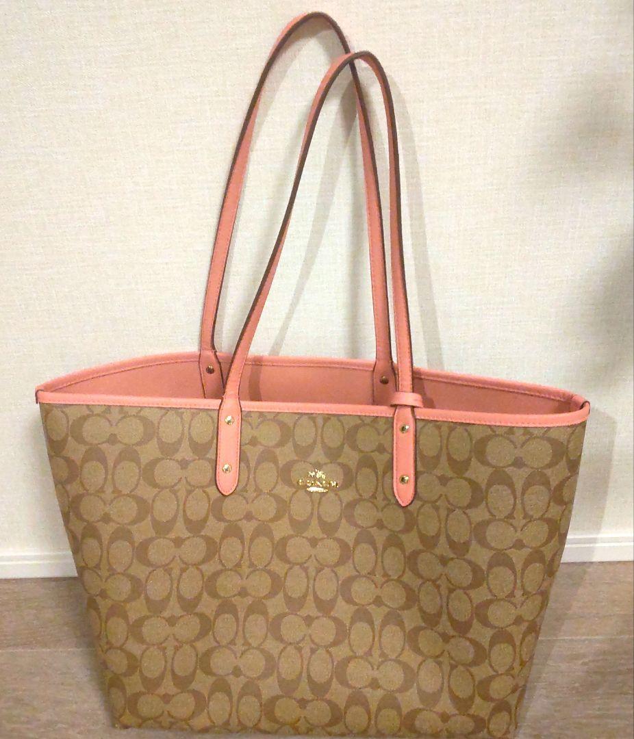 COACH コーチ トート ハンドバッグ シグネチャー オレンジ ピンク ✨稀少✨美品✨コーチ トートバッグ 2way シグネチャー