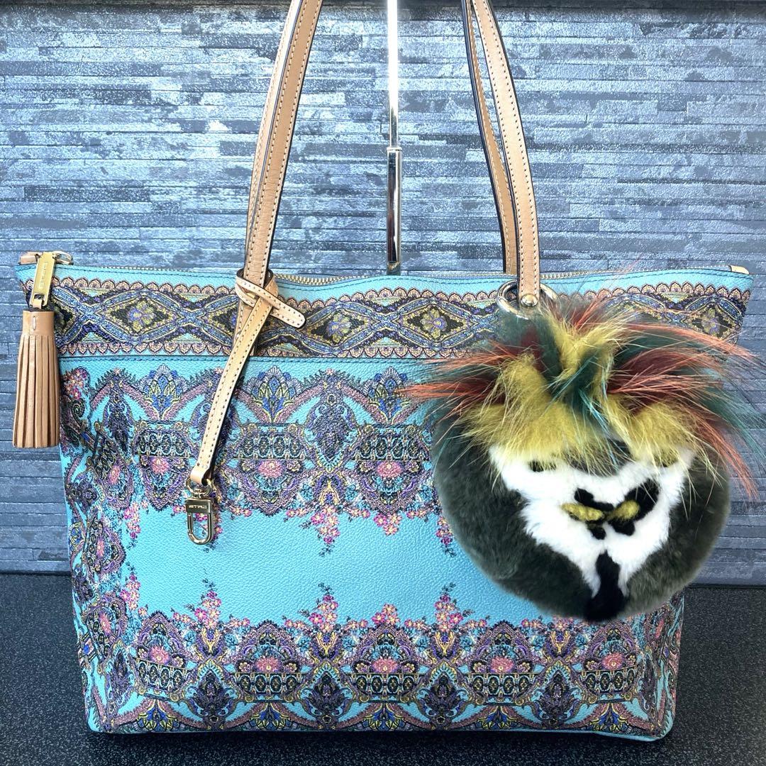 ETRO エトロ トートバッグ 花柄 フラワー 希少ファーチャーム