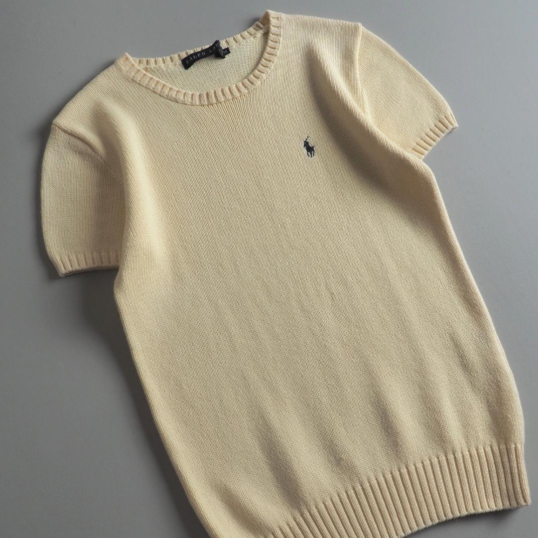ラルフローレン　正規品　サマーニット　半袖　アイボリー　ポニー刺繡　美品 ラルフローレン 正規品 サマーニット 半袖 ブルー ポニー刺繡 美
