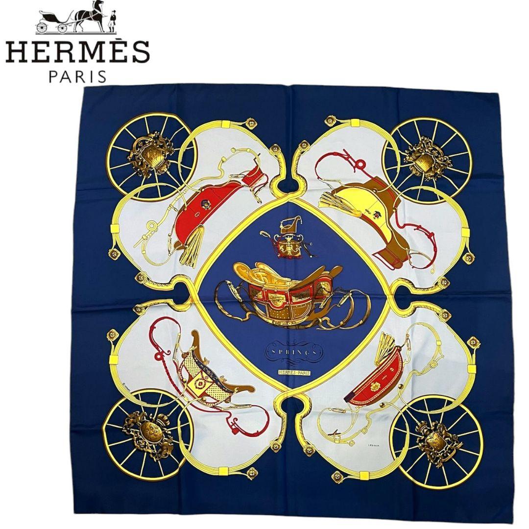 HERMES エルメス カレ 90 Springs 馬車柄 ネイビー レディース HERMES エルメス スカーフ カレ90 SPRINGS 馬車柄 シルク100