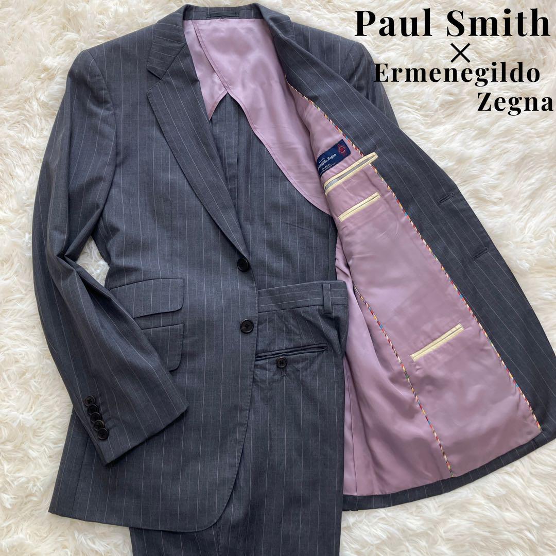 ポールスミス　スーツ　セットアップ　ゼニア　ストライプ　グレー　Lサイズ Paul Smith ゼニア生地 セットアップ スーツ ストライプ グレー