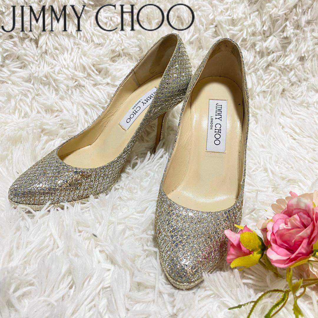 ジミーチュウ パンプス ミュール ゴールド 美品 ラメ グリッター キラキラ ジミーチュウ パンプス ミュール ゴールド 美品 ラメ グリッター