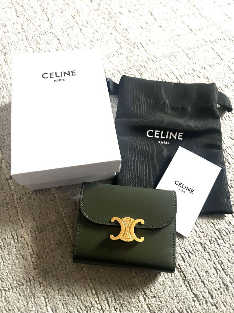 CELINE セリーヌトリオンフ ダークグリーン 三つ折財布 （CERINE
