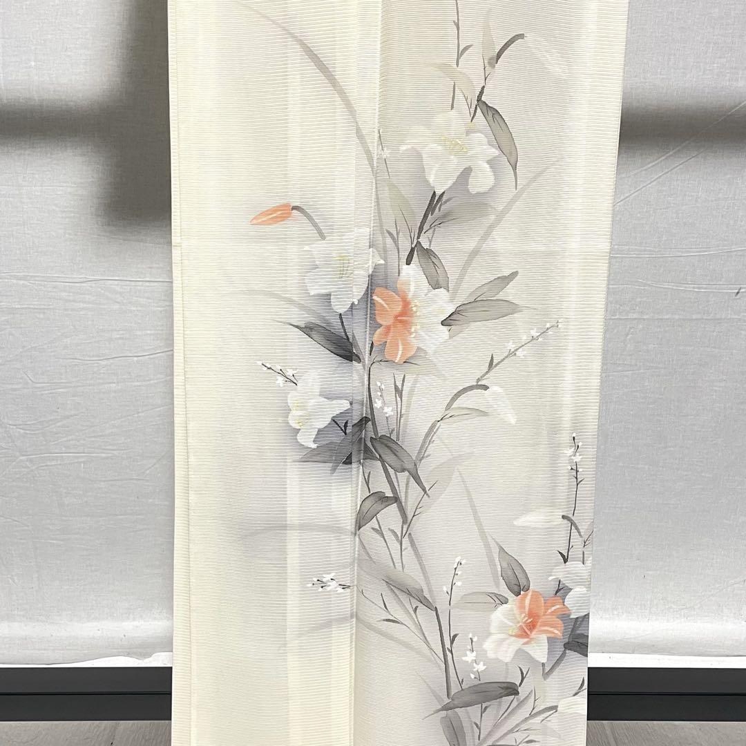 D141 夏着物 訪問着 白地 手描き 百合 絽 正絹 未使用極美品（未