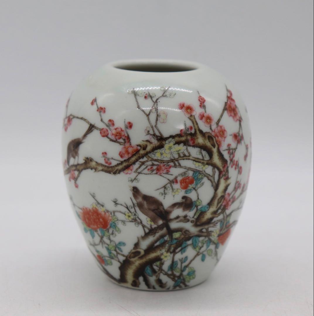 中国　民国期　粉彩花鳥紋茶入　小壺　天津豫盛號出品　送料込み0926 中国 民国期 粉彩花鳥紋茶入 小壺 天津豫盛號出品 送料込み0926