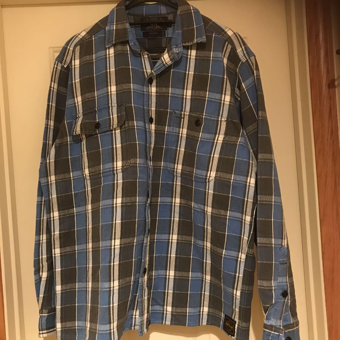 極美品✨RRL 開襟シャツ　三つ星　チェック　綿　ネイビー　XL 希少 90s 初期 三つ星 RRL 開襟シャツ チェック カスリ ダブルアール