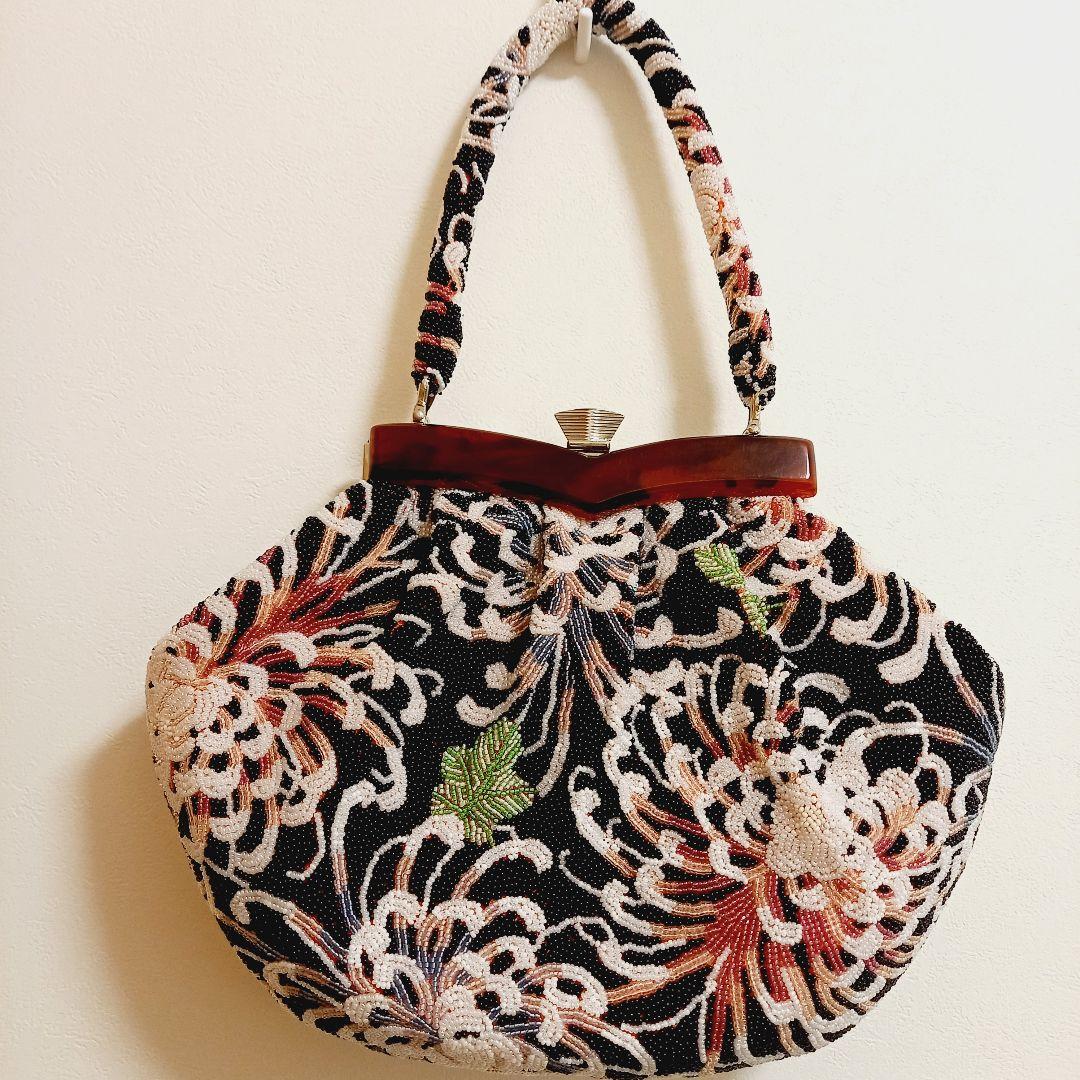 ヴィンテージ　ビーズバッグ　総ビーズ　ビーズ刺繍　　レトロ 昭和に花開いた伝統工芸】和のビーズ刺繡コレクション『美しい