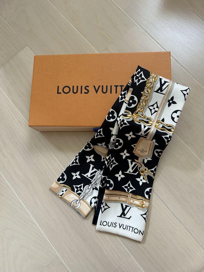 LOUIS VUITTON スカーフ モノグラム 黒・白 シルク 付属品あり