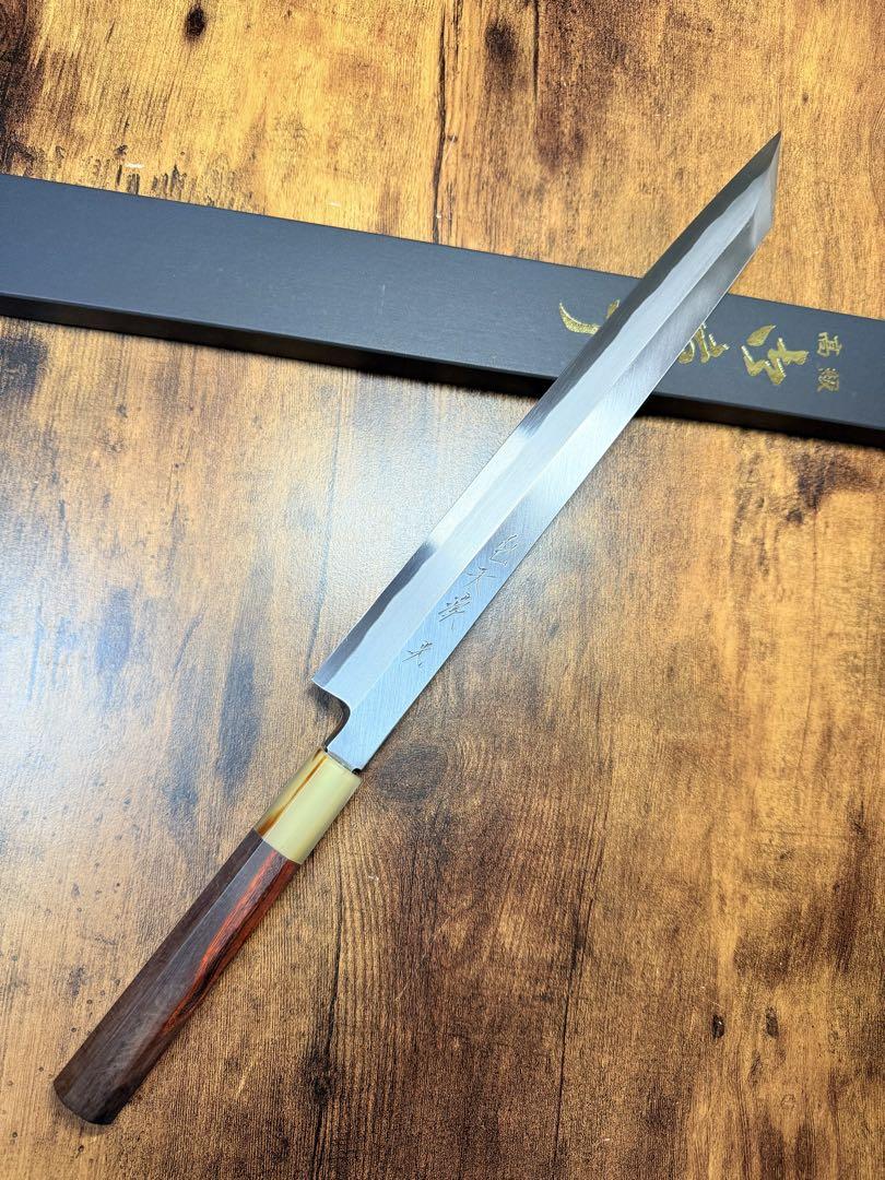 森本光一作　和牛刀 切付 黒打 包丁　8寸　白ニ鋼　ウェンジ白水牛八角柄 森本光一作 和牛刀 切付 黒打 包丁 8寸 白ニ鋼 ウェンジ白水牛八角柄