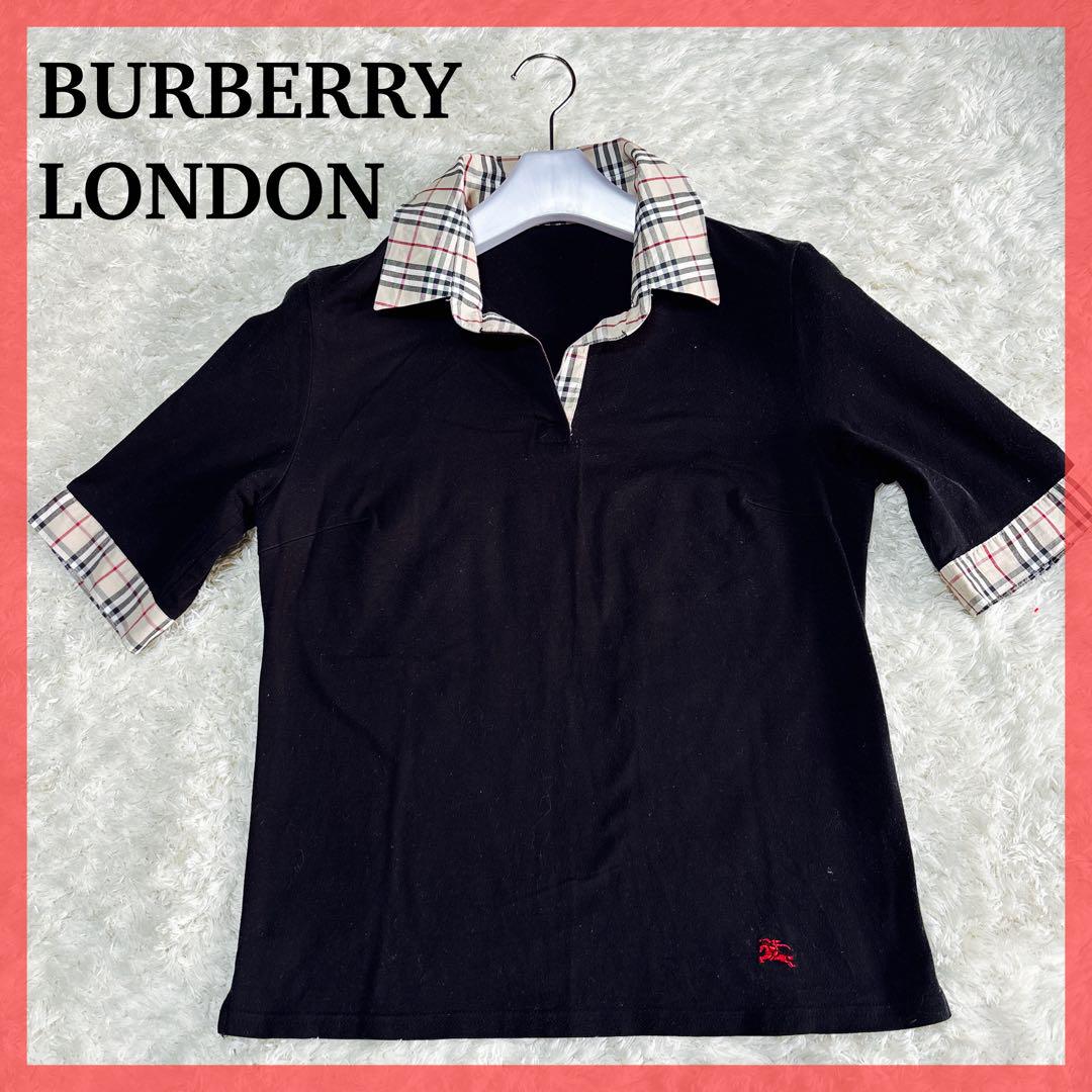 美品　バーバリーロンドン　ノバチェック　リブニット切り替えカットソー　ロゴ刺繍 美品✨バーバリーロンドン Tシャツ 半袖カットソー ノバチェック