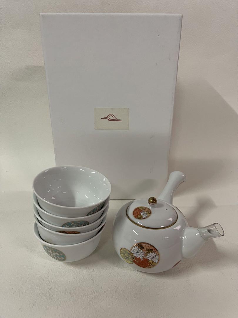 未使用】深川製磁 寿赤絵 茶器揃 急須＆茶碗 5客（寿赤絵 福重ね