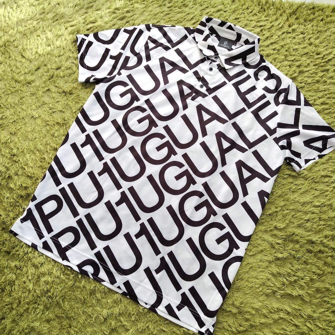 M【未使用品】1PIU1UGUALE3　GOLF ダイアゴナルロゴ半袖ポロシャツ 美品】1PIU1UGUALE3 GOLF ロゴ ポロシャツ 半袖 XL 白黒（はこぽ