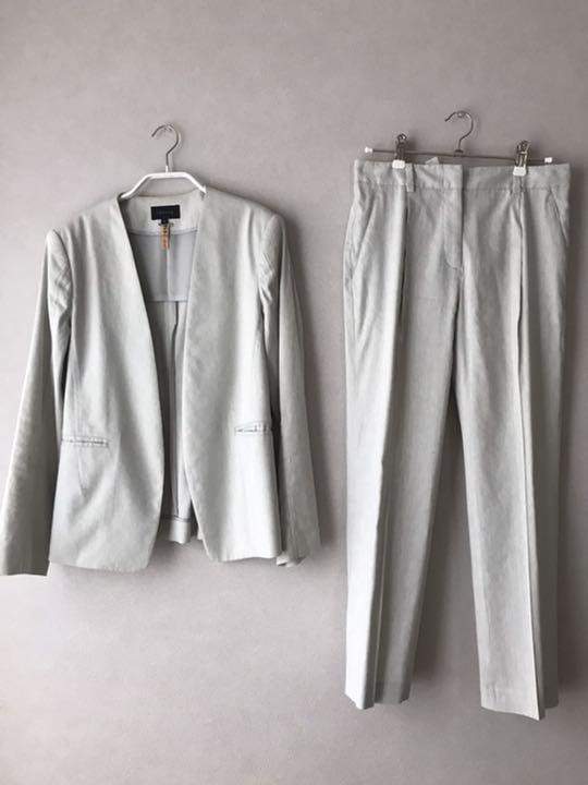 セオリーリュクス リネン混 パンツスーツセットアップ 40 L theory】リネンセットアップスーツ （GOOD LINEN | Theory luxe