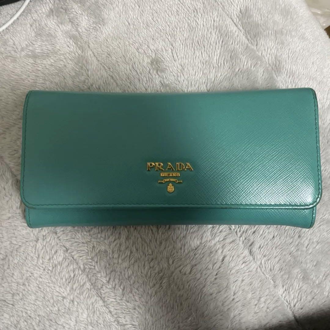 PRADA ターコイズ 長財布（ブラック/ピンク サフィアーノマルチ
