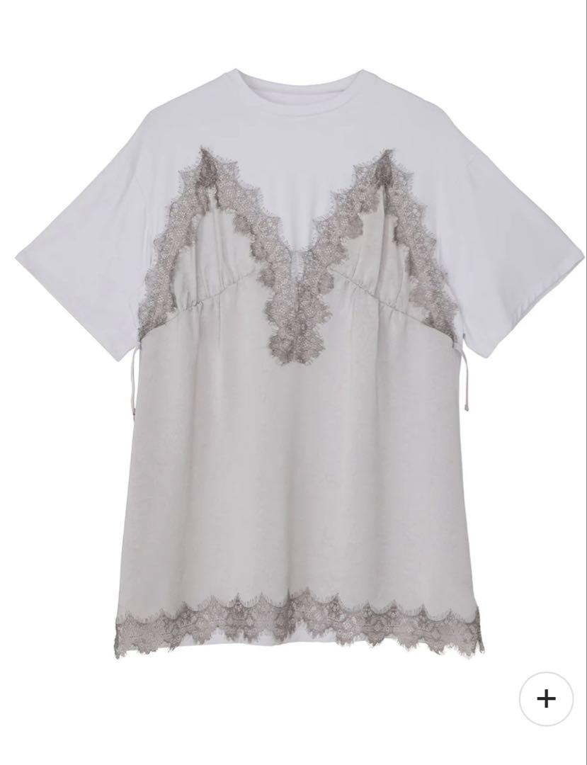 日本最大のブランド み*ろ様 MEDI グレージュ TEE TUNIC DOCKING SATIN トップス