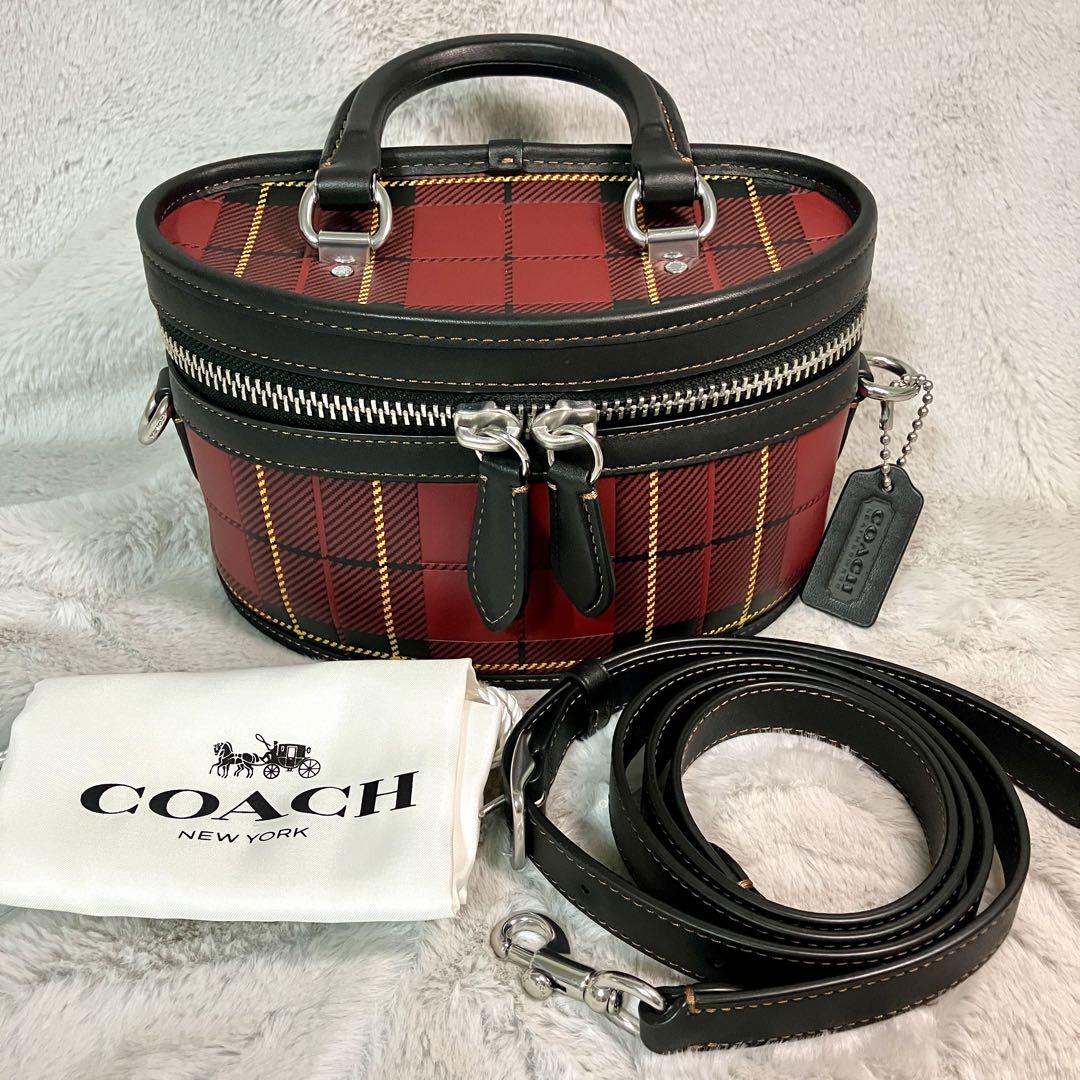 【匿名配送/未使用】COACH/チェック柄/トレイル バッグ/レッド/ミニバッグ 匿名配送/未使用】COACH/チェック柄/トレイル バッグ/レッド