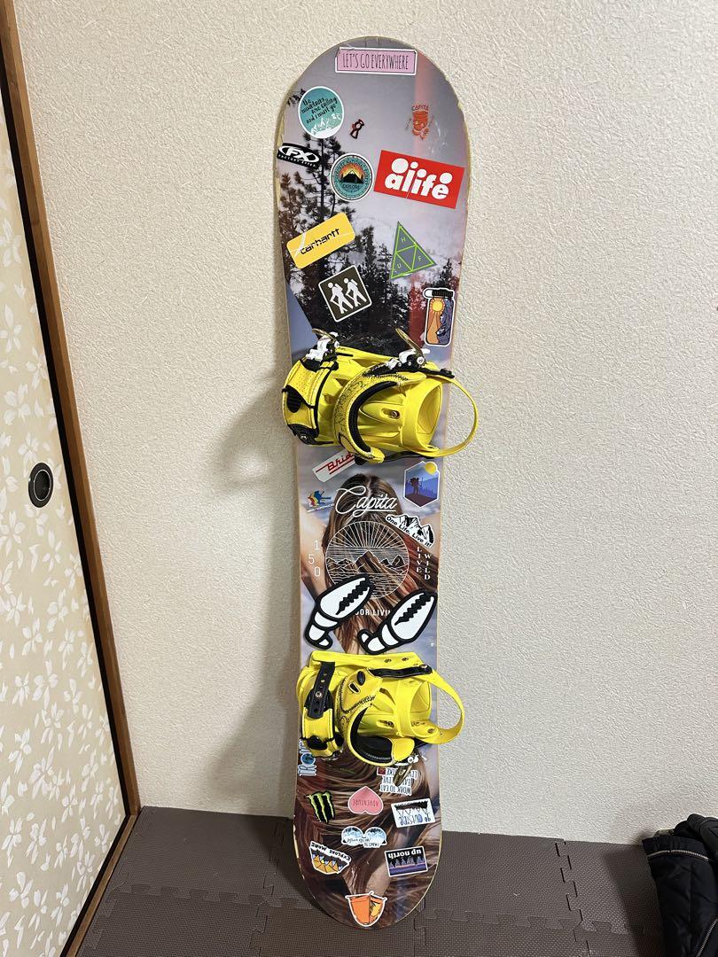 EPIC SPLATTER 155cm バイン M エピック スノーボードセット CAPITA スノーボード 150 イエロー バインディング（EPIC
