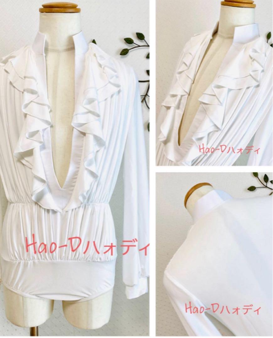 社交ダンス★新品★メンズシャツ★ラテン★立体フリル★白M★ ☆社交ダンス☆新品☆メンズシャツ☆ラテン☆フリル☆白M