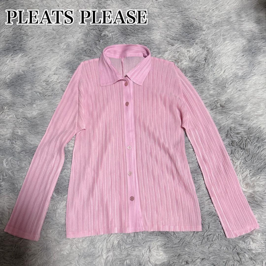 プリーツプリーズ　襟付きブラウス　ピンク　ボタン　大きいサイズ　4表記 PLEATS PLEASE プリーツプリーズ イッセイミヤケ シャツ