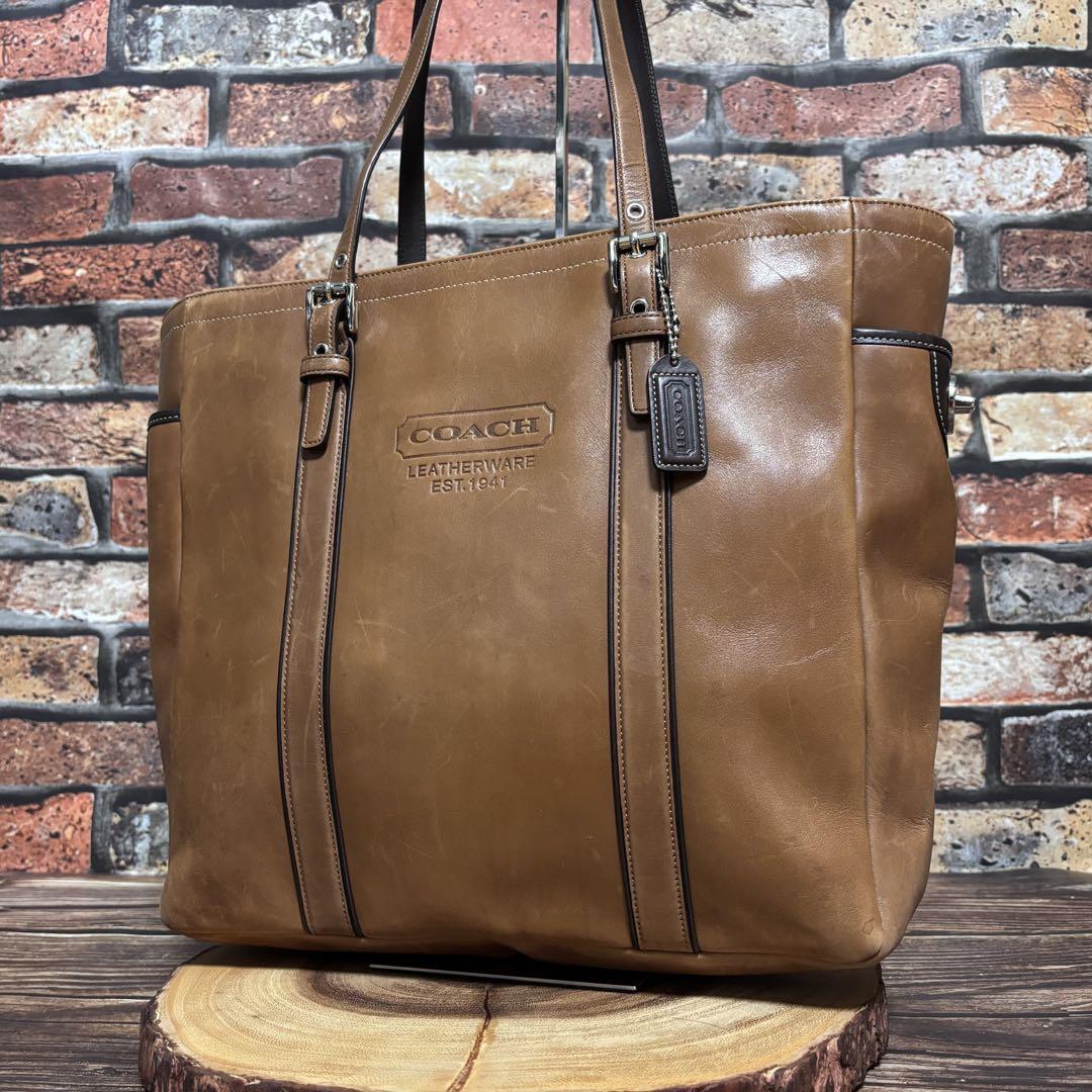 COACH コーチトートバッグ 5128 ブラウン 大容量 A4 レザー 極美品☆COACHコーチ トートバッグ レザー ブラウン A4収納 大