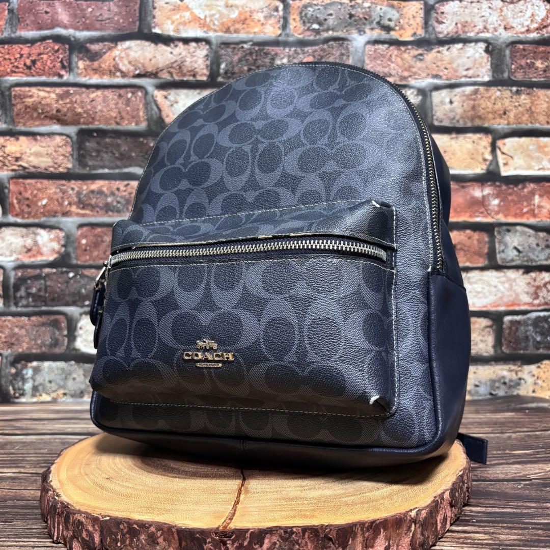 【美品】COACH コーチ　ミニチャーリー　リュック　シュリンクレザー　ブラック COACH◇ミニチャーリー_ブラック/レザー/BLK/無地