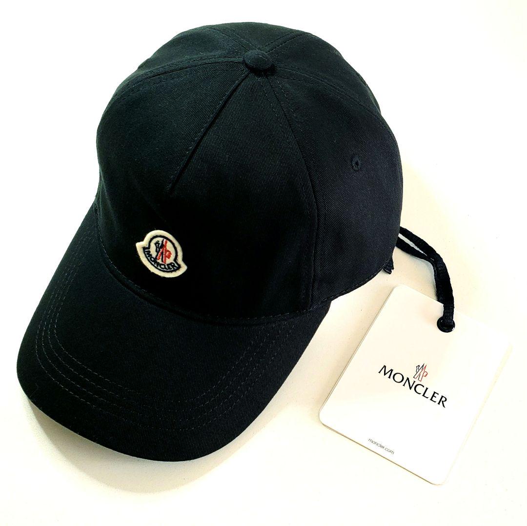 訳あり・新品】MONCLER ロゴ ベースボールキャップ 黒 ワッペン