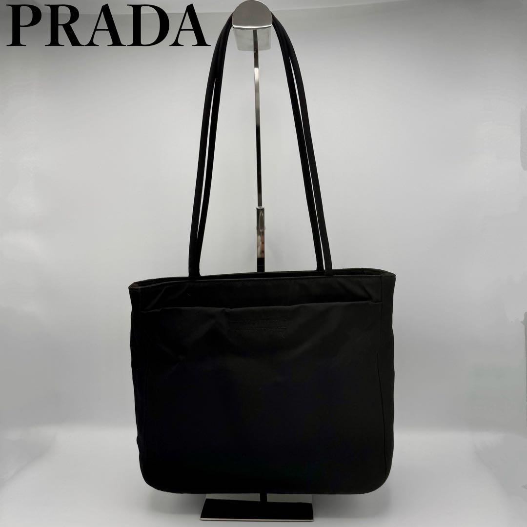 PRADAトートバッグ レオパード テスートナイロン ポコノ ブラック 三角ロゴ PRADA - 極 美品 PRADA プラダ 三角ロゴ プレート 金具 レザー