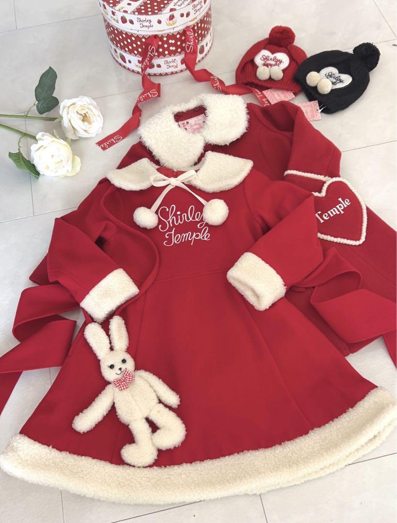 【中古極美品】シャーリーテンプル サンタコート（クリーニング防カビ加工等済） シャーリーテンプル♡うさぎポシェット付き真っ赤なサンタ