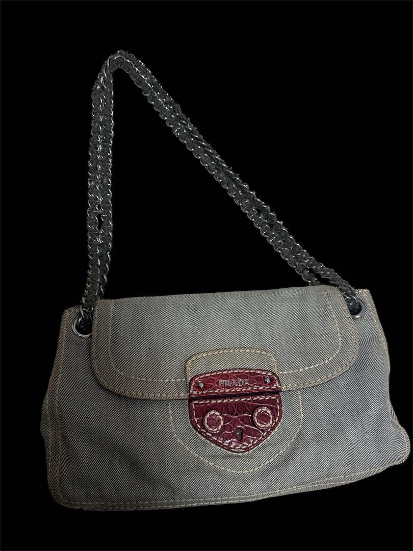 PRADA グレー ショルダーバッグ　キャンバス素材 PRADA プラダ スポーツ ショルダーバッグ キャンバス レザー