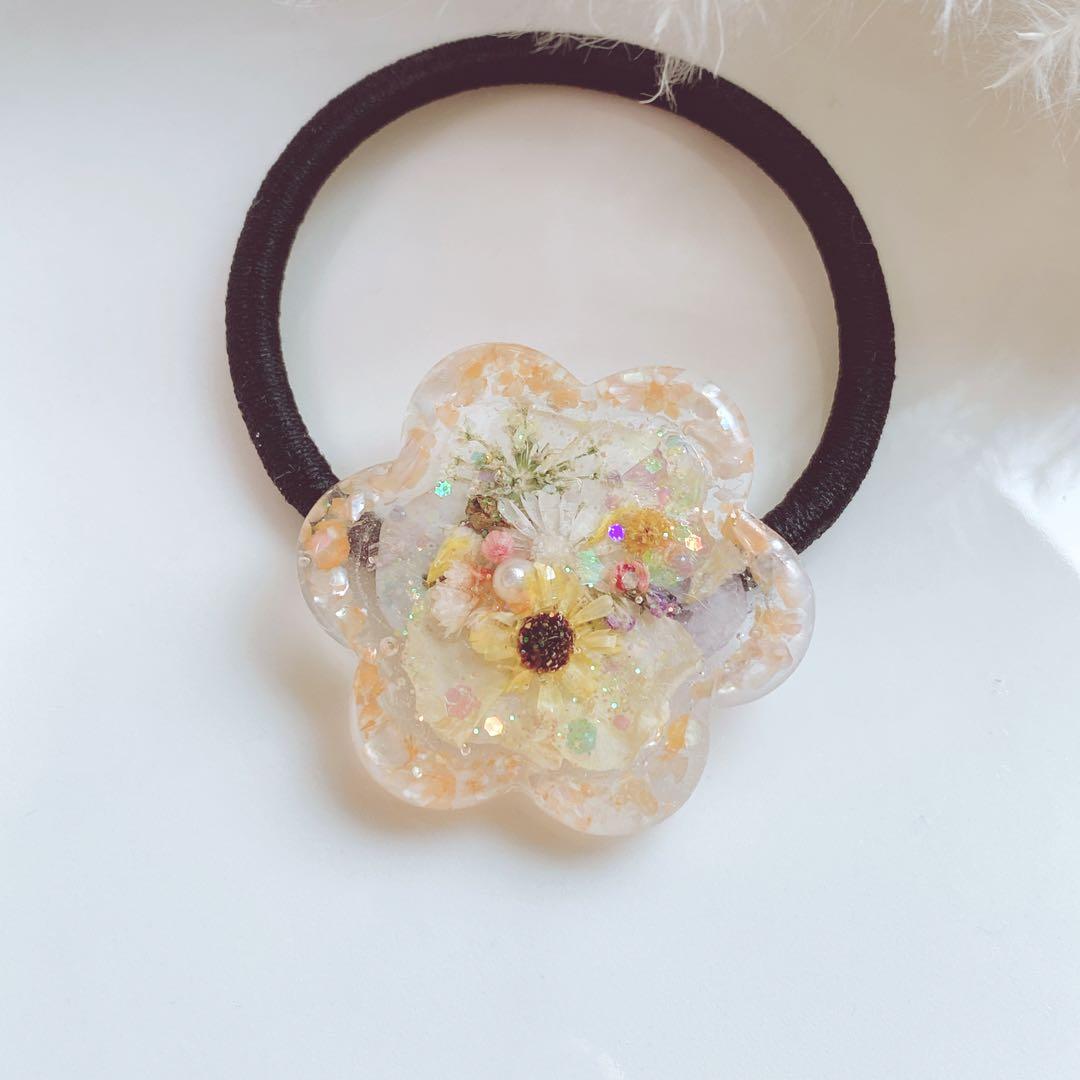 レジンヘアゴム 花 オレンジシェル ひまわり ビオラ （13