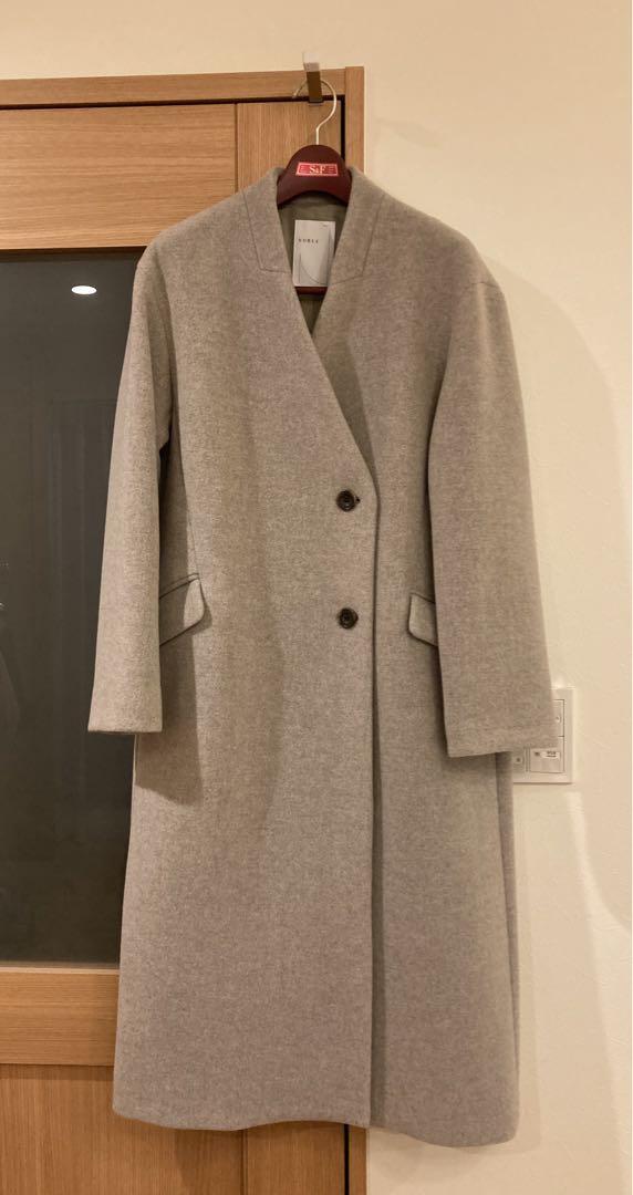 NOBLE ノーブル ノーカラーロングコート カシミヤコート チェスター NOBLE 38サイズ MTRウールカシミヤvカラーネックコート (ノー