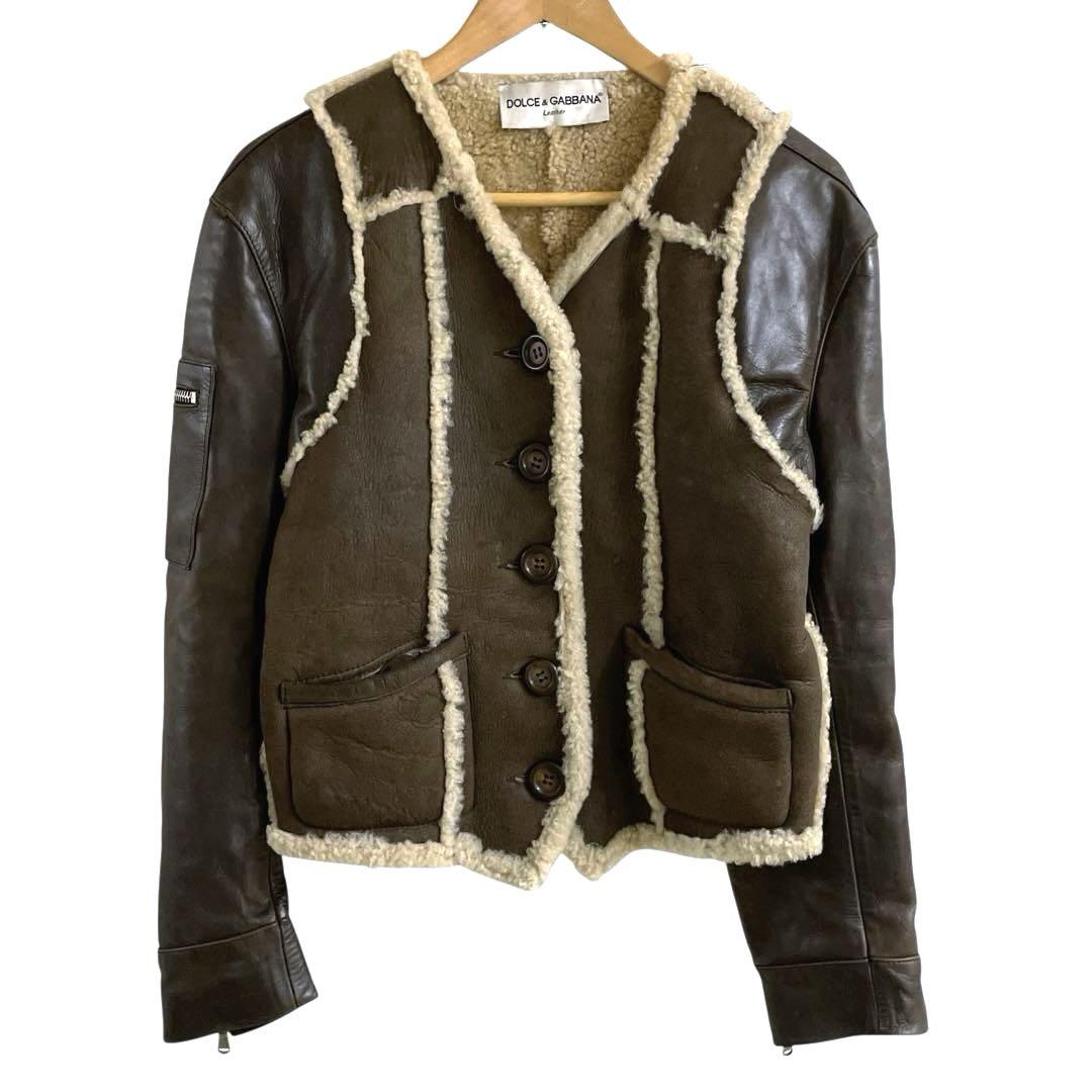 DOLCE&GABBANA ムートン レザー 切り替え ジャケット 40 DOLCE&GABBANA ムートン レザー 切り替え ジャケット 40