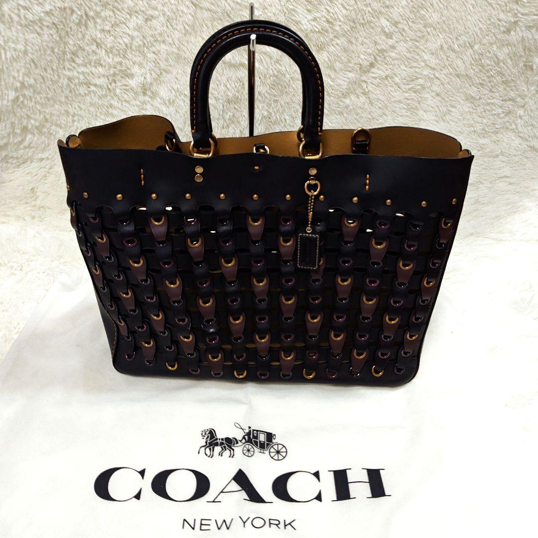 COACH トートバッグ 黒 レザー メッシュデザイン（4万円台以下