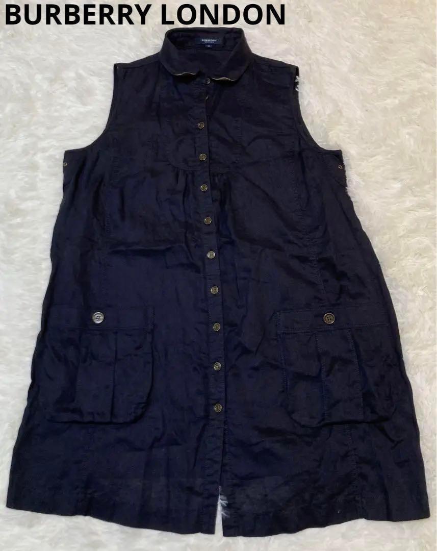 【美品】BURBERRY LONDON バーバリーロンドン　麻リネン　ワンピース 美品】BURBERRY LONDON バーバリーロンドン 麻リネン ワンピース