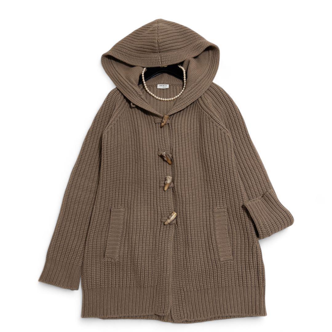 アクリス カシミヤ アンゴラ ニットダッフル フード 畦編み ブラウン L アクリス カシミヤ アンゴラ ニットダッフル フード 畦編み