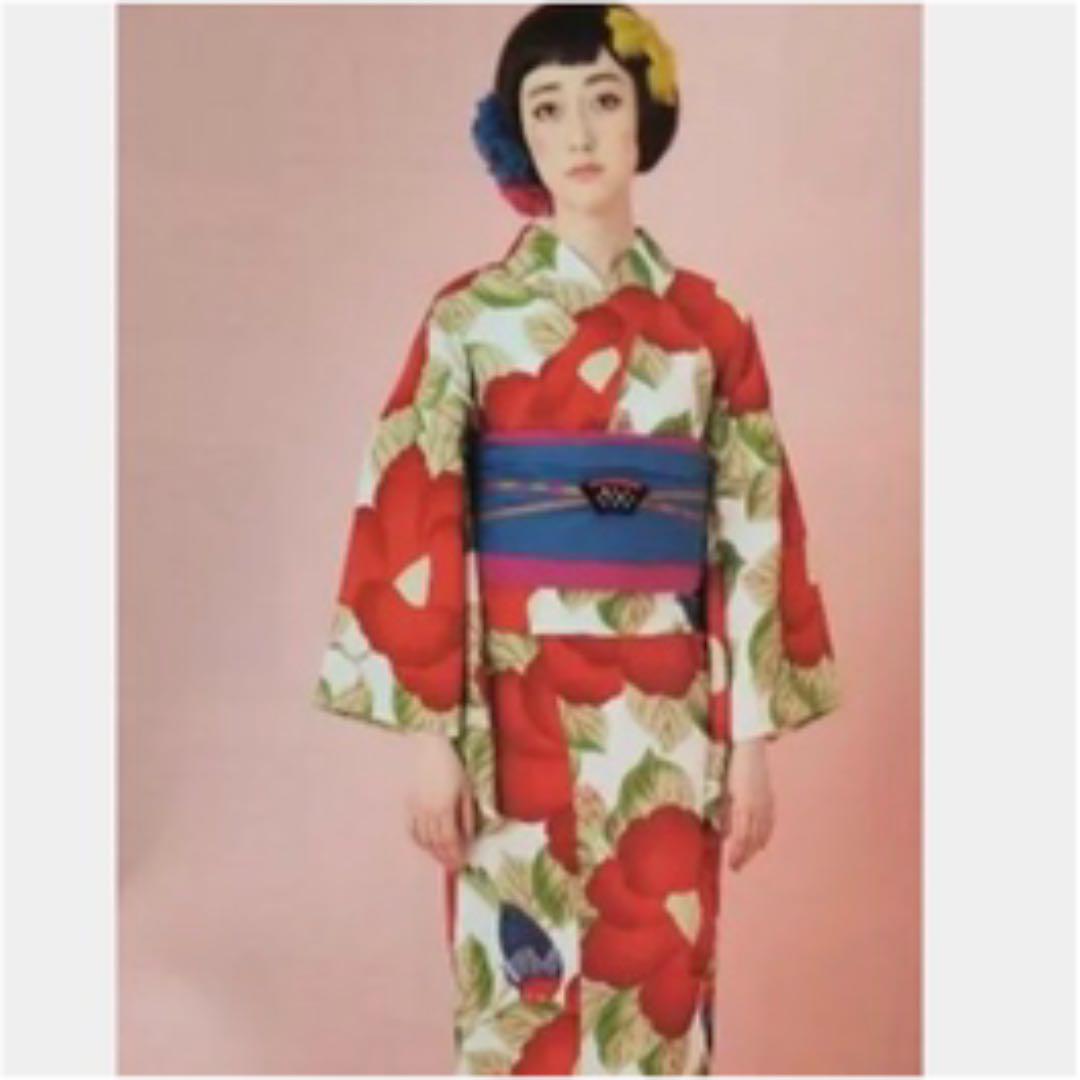 ふりふ 大人気完売だったオリジナル椿鳥柄 浴衣プラスかんざし