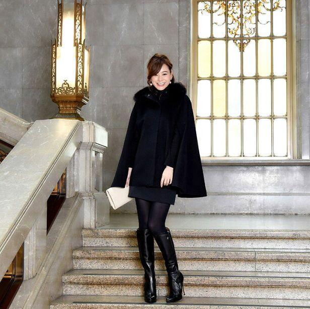 RUIRUE BOUTIQUE フォックスファー付きウールポンチョコート