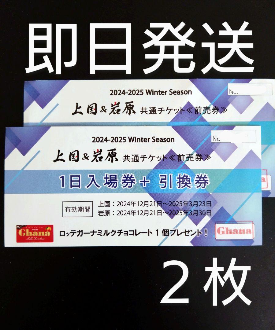上国＆岩原　リフト1日ご招待券　ナイター付き　2枚 上越国際＆岩原スキー場共通 リフト1日入場券＋ 引換券（ ナイター