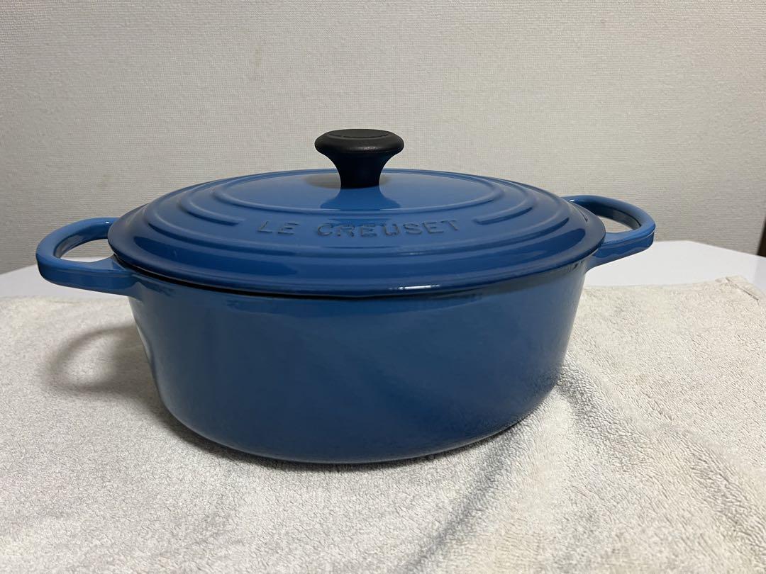 【美品】ルクルーゼ　ココットオーバル 25cmブルー ルクルーゼ ココット オーバル カリビアンブルー 25cm 両手鍋 鍋