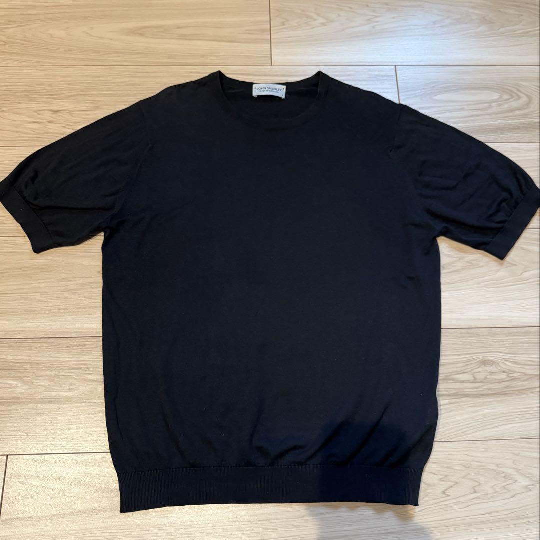 ジョンスメドレー半袖 Tシャツ サマーニット クールネック　　サイズS ブラック ジョンスメドレー半袖 Tシャツ サマーニット クールネック